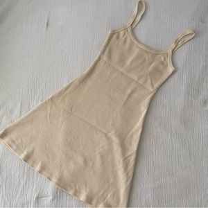 Los Angeles Apparel heavy rib spaghetti mini dress in creme XS